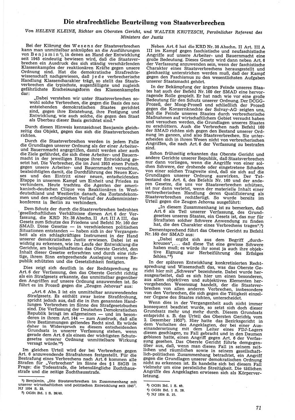 Neue Justiz (NJ), Zeitschrift für Recht und Rechtswissenschaft [Deutsche Demokratische Republik (DDR)], 8. Jahrgang 1954, Seite 71 (NJ DDR 1954, S. 71)