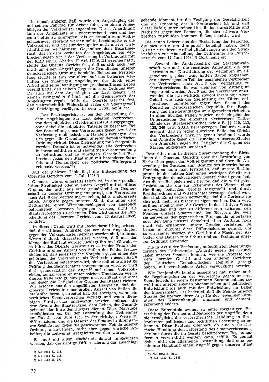 Neue Justiz (NJ), Zeitschrift für Recht und Rechtswissenschaft [Deutsche Demokratische Republik (DDR)], 8. Jahrgang 1954, Seite 72 (NJ DDR 1954, S. 72)
