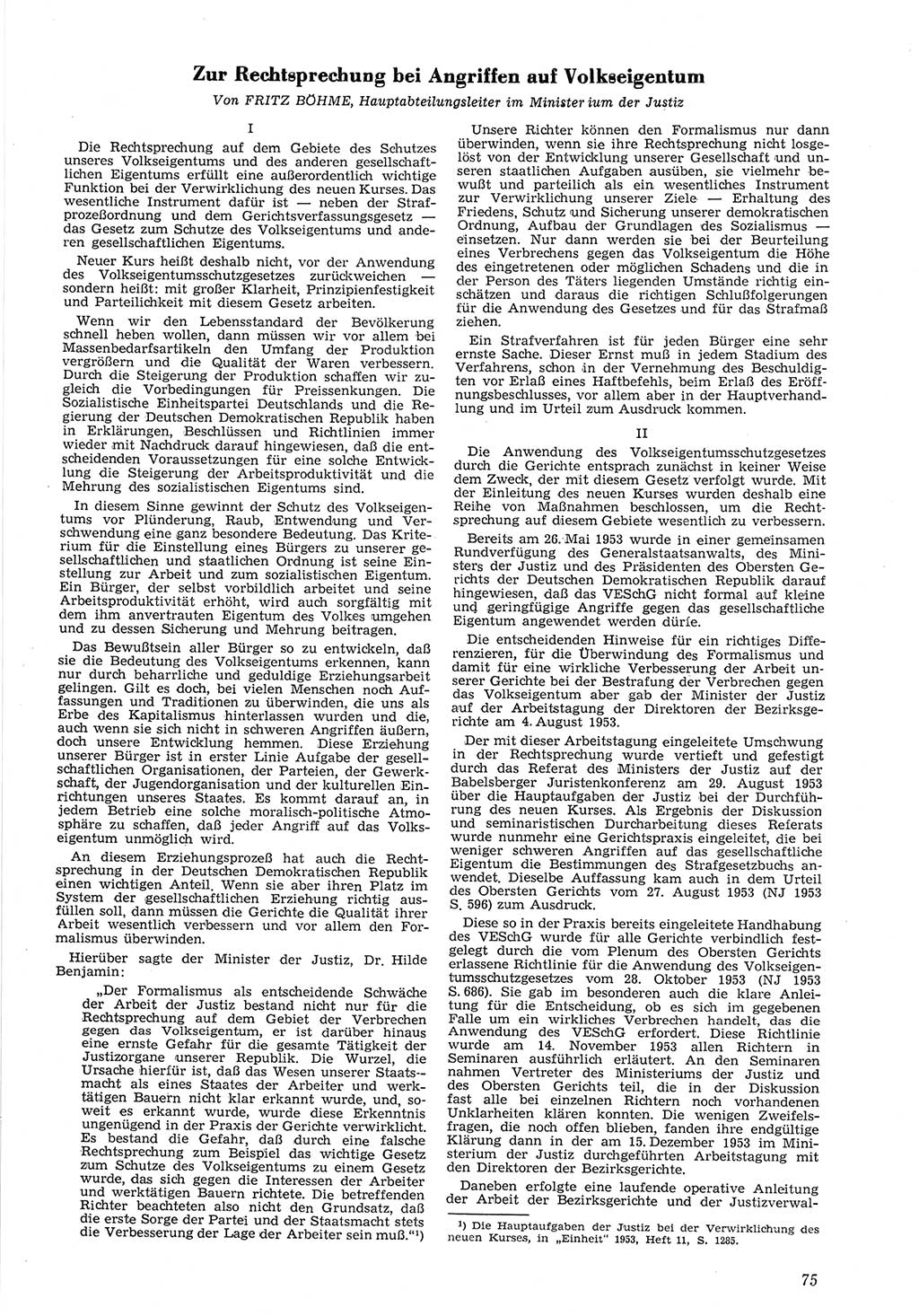 Neue Justiz (NJ), Zeitschrift für Recht und Rechtswissenschaft [Deutsche Demokratische Republik (DDR)], 8. Jahrgang 1954, Seite 75 (NJ DDR 1954, S. 75)