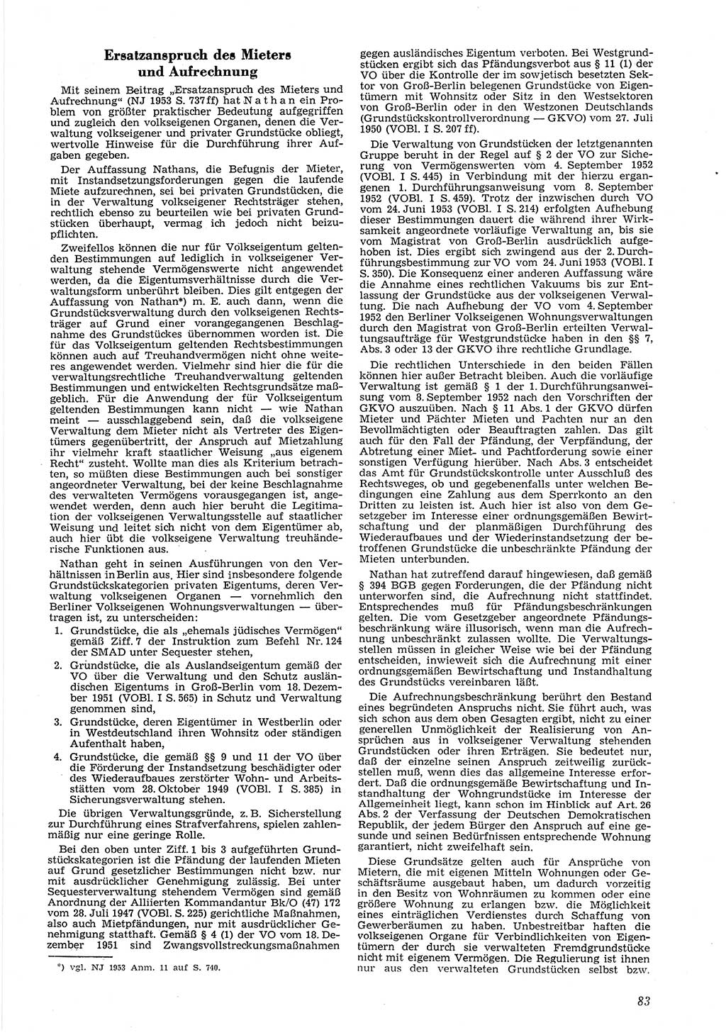Neue Justiz (NJ), Zeitschrift für Recht und Rechtswissenschaft [Deutsche Demokratische Republik (DDR)], 8. Jahrgang 1954, Seite 83 (NJ DDR 1954, S. 83)