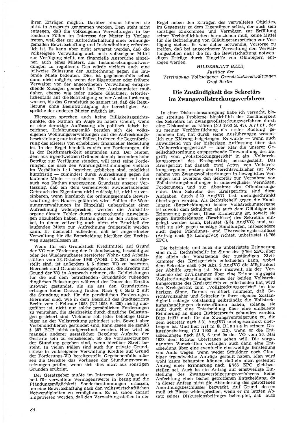 Neue Justiz (NJ), Zeitschrift für Recht und Rechtswissenschaft [Deutsche Demokratische Republik (DDR)], 8. Jahrgang 1954, Seite 84 (NJ DDR 1954, S. 84)