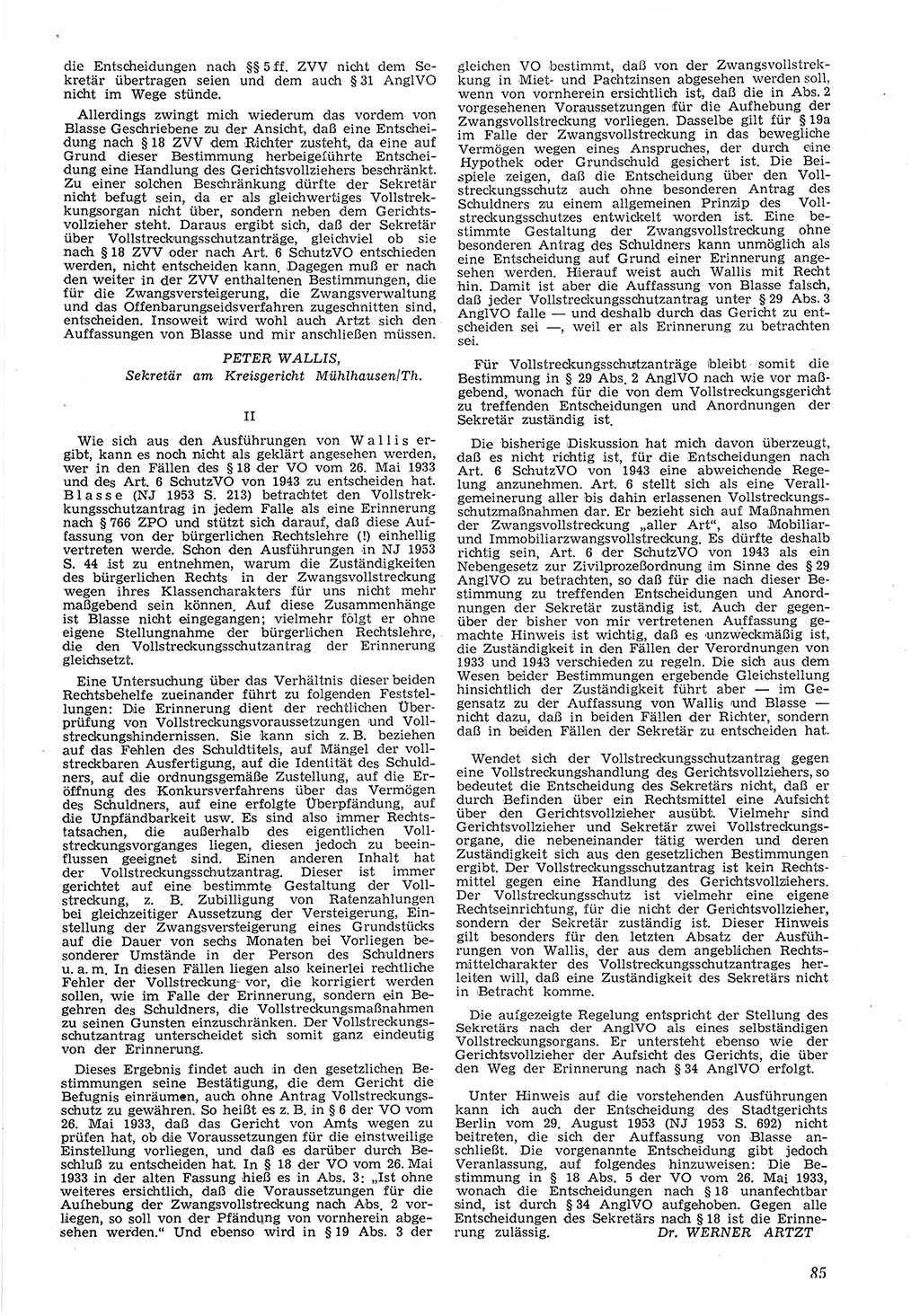 Neue Justiz (NJ), Zeitschrift für Recht und Rechtswissenschaft [Deutsche Demokratische Republik (DDR)], 8. Jahrgang 1954, Seite 85 (NJ DDR 1954, S. 85)