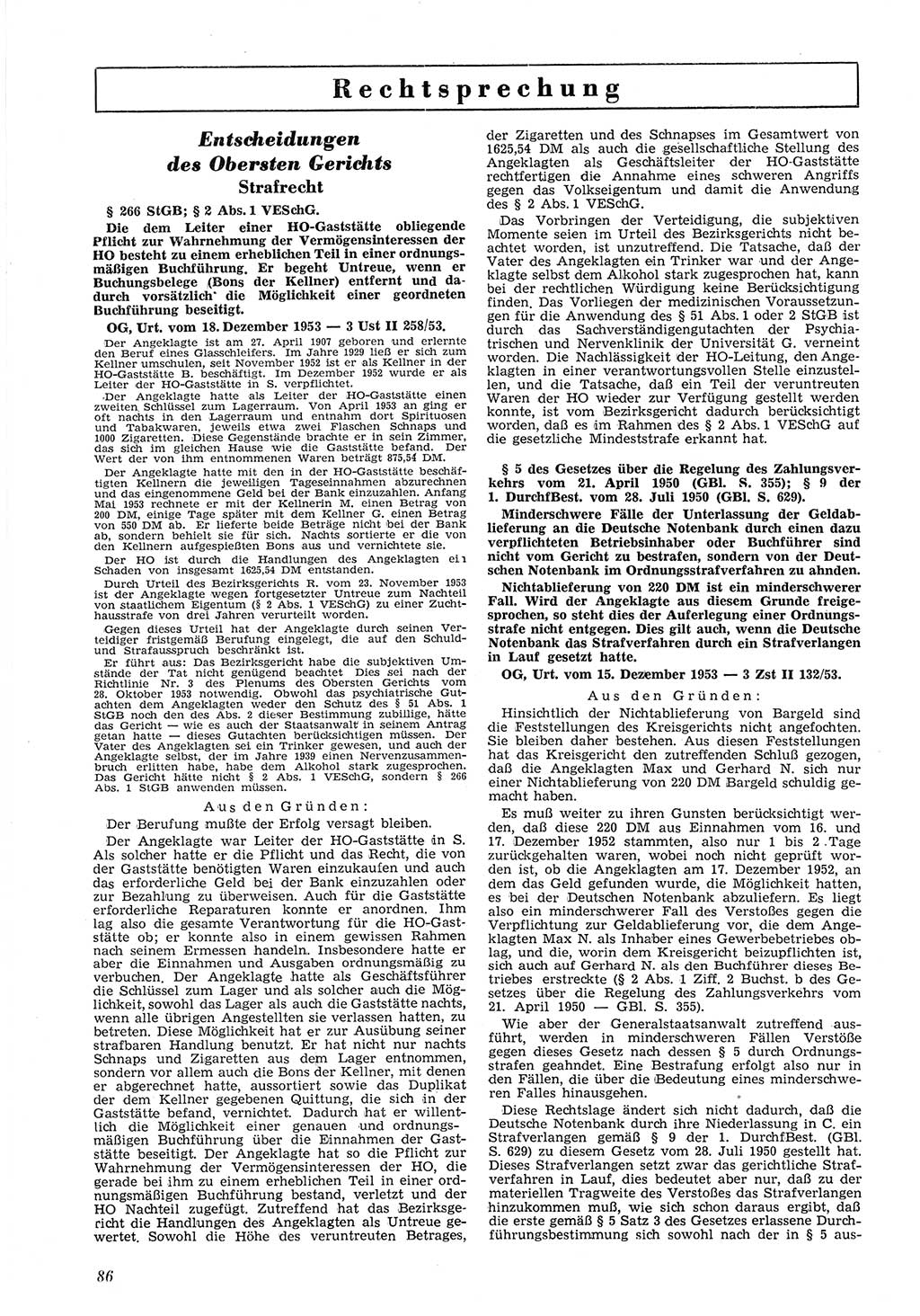 Neue Justiz (NJ), Zeitschrift für Recht und Rechtswissenschaft [Deutsche Demokratische Republik (DDR)], 8. Jahrgang 1954, Seite 86 (NJ DDR 1954, S. 86)