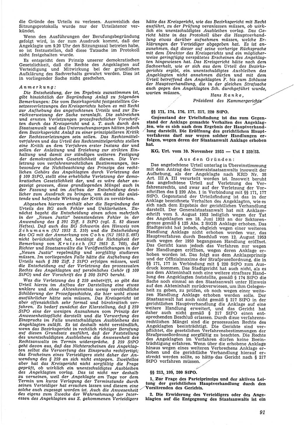 Neue Justiz (NJ), Zeitschrift für Recht und Rechtswissenschaft [Deutsche Demokratische Republik (DDR)], 8. Jahrgang 1954, Seite 91 (NJ DDR 1954, S. 91)