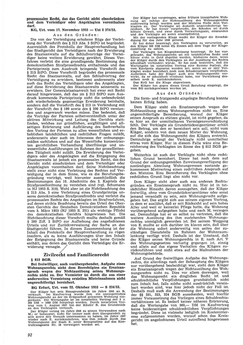 Neue Justiz (NJ), Zeitschrift für Recht und Rechtswissenschaft [Deutsche Demokratische Republik (DDR)], 8. Jahrgang 1954, Seite 92 (NJ DDR 1954, S. 92)