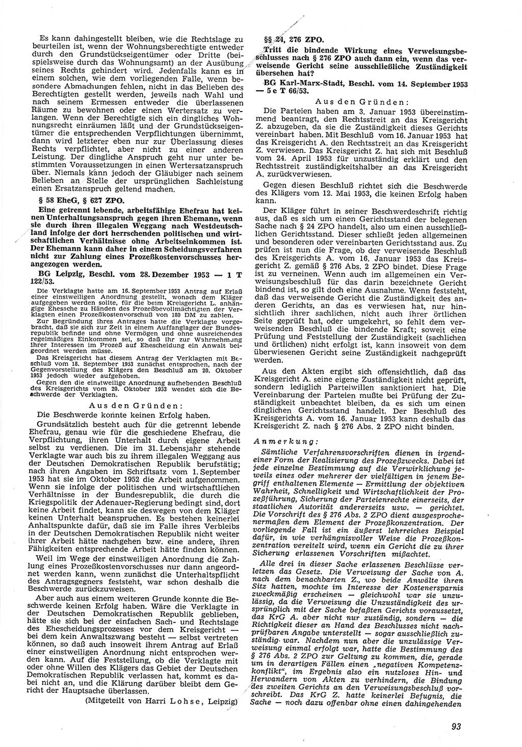 Neue Justiz (NJ), Zeitschrift für Recht und Rechtswissenschaft [Deutsche Demokratische Republik (DDR)], 8. Jahrgang 1954, Seite 93 (NJ DDR 1954, S. 93)