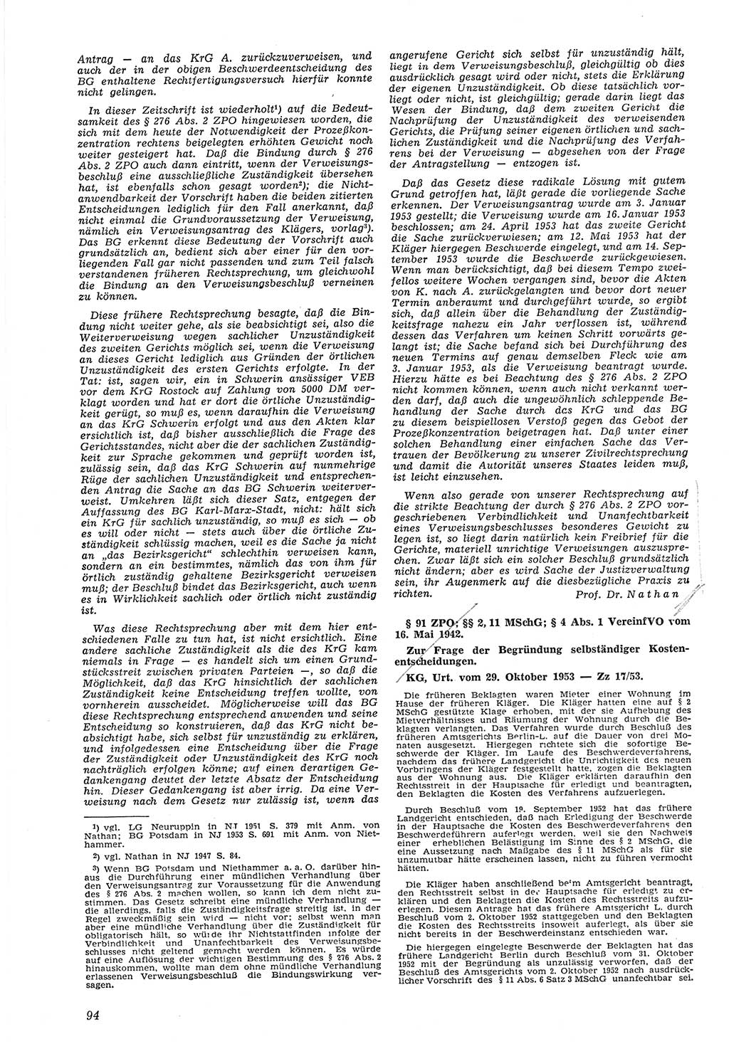 Neue Justiz (NJ), Zeitschrift für Recht und Rechtswissenschaft [Deutsche Demokratische Republik (DDR)], 8. Jahrgang 1954, Seite 94 (NJ DDR 1954, S. 94)