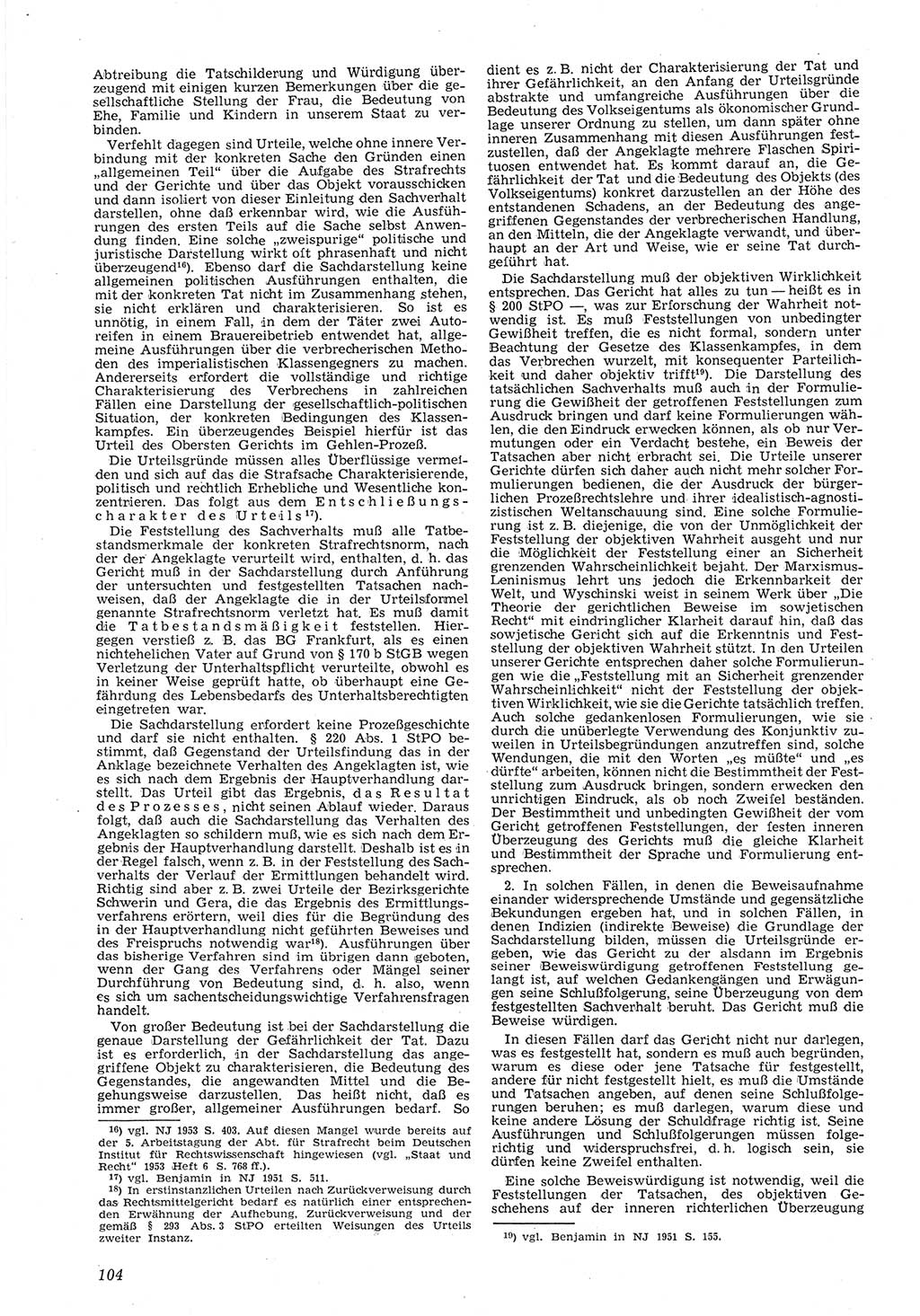 Neue Justiz (NJ), Zeitschrift für Recht und Rechtswissenschaft [Deutsche Demokratische Republik (DDR)], 8. Jahrgang 1954, Seite 104 (NJ DDR 1954, S. 104)
