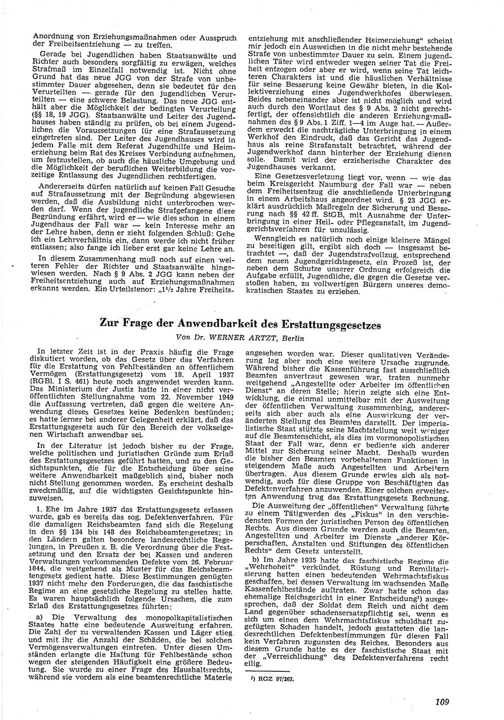 Neue Justiz (NJ), Zeitschrift für Recht und Rechtswissenschaft [Deutsche Demokratische Republik (DDR)], 8. Jahrgang 1954, Seite 109 (NJ DDR 1954, S. 109)