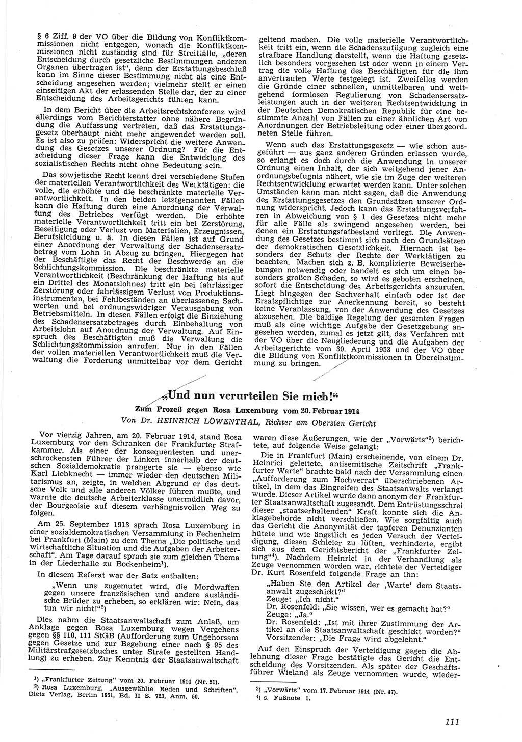 Neue Justiz (NJ), Zeitschrift für Recht und Rechtswissenschaft [Deutsche Demokratische Republik (DDR)], 8. Jahrgang 1954, Seite 111 (NJ DDR 1954, S. 111)