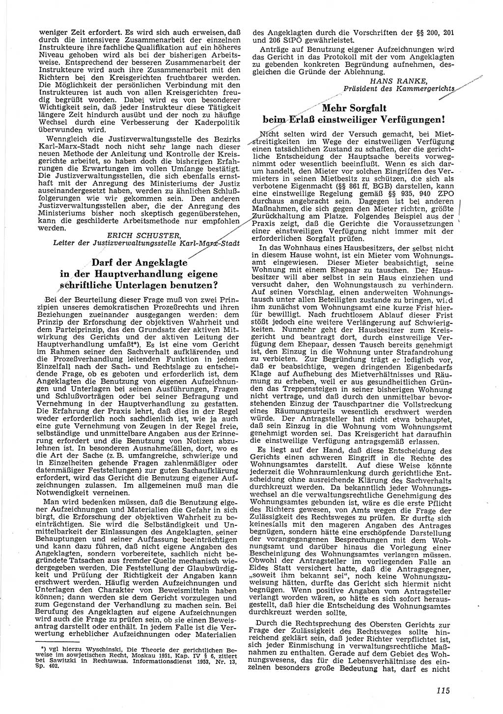 Neue Justiz (NJ), Zeitschrift für Recht und Rechtswissenschaft [Deutsche Demokratische Republik (DDR)], 8. Jahrgang 1954, Seite 115 (NJ DDR 1954, S. 115)