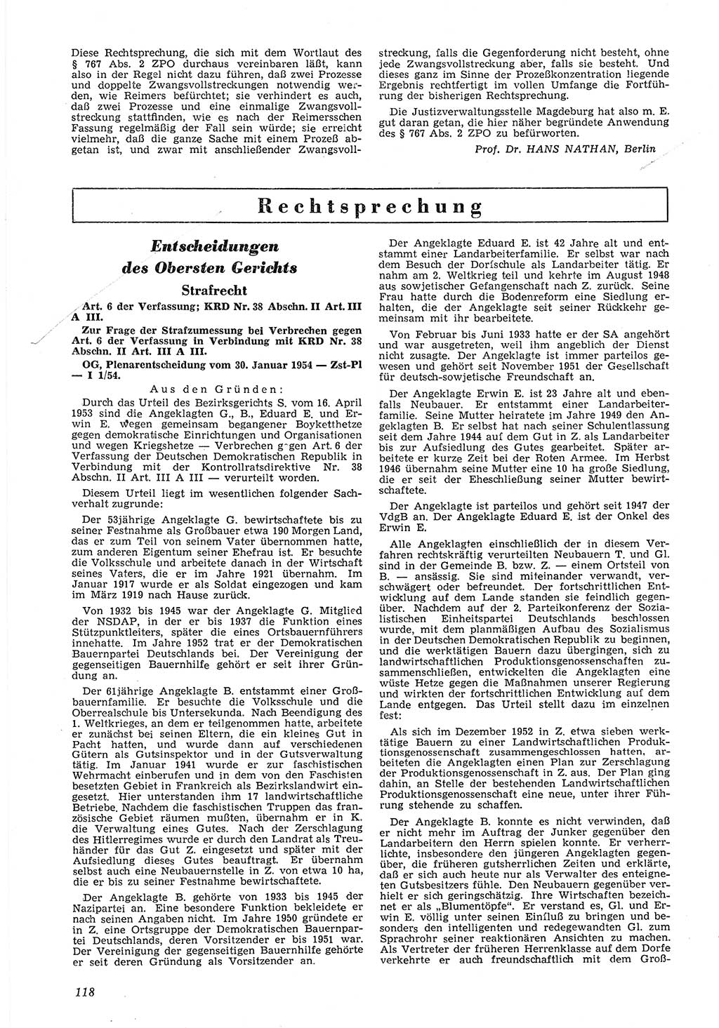 Neue Justiz (NJ), Zeitschrift für Recht und Rechtswissenschaft [Deutsche Demokratische Republik (DDR)], 8. Jahrgang 1954, Seite 118 (NJ DDR 1954, S. 118)