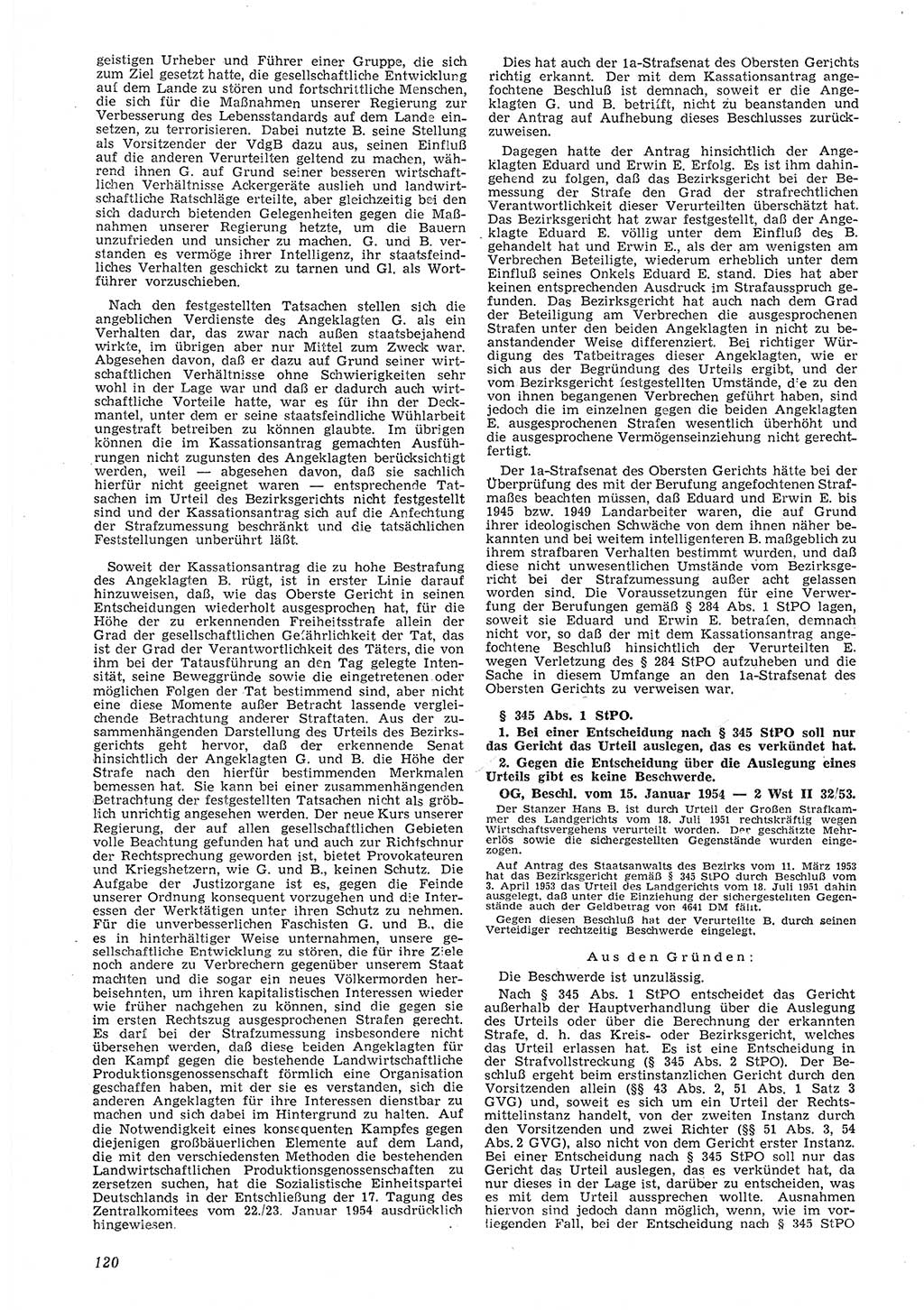 Neue Justiz (NJ), Zeitschrift für Recht und Rechtswissenschaft [Deutsche Demokratische Republik (DDR)], 8. Jahrgang 1954, Seite 120 (NJ DDR 1954, S. 120)