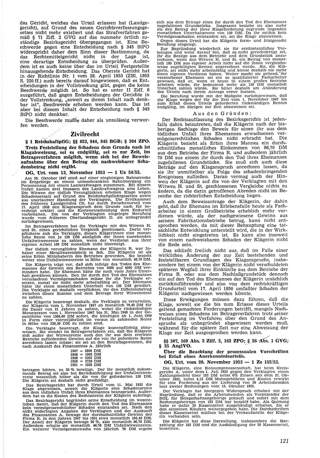 Neue Justiz (NJ), Zeitschrift für Recht und Rechtswissenschaft [Deutsche Demokratische Republik (DDR)], 8. Jahrgang 1954, Seite 121 (NJ DDR 1954, S. 121)