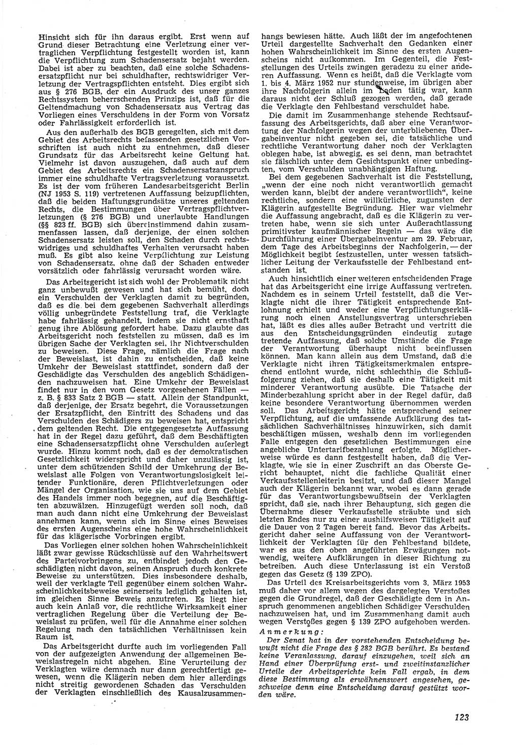 Neue Justiz (NJ), Zeitschrift für Recht und Rechtswissenschaft [Deutsche Demokratische Republik (DDR)], 8. Jahrgang 1954, Seite 123 (NJ DDR 1954, S. 123)