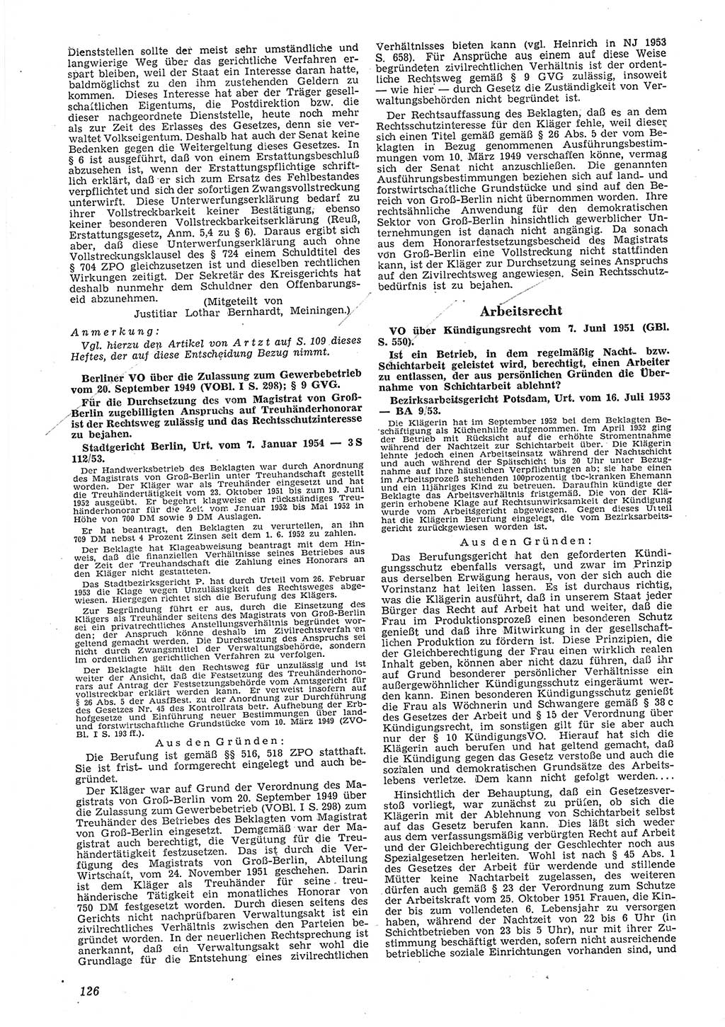 Neue Justiz (NJ), Zeitschrift für Recht und Rechtswissenschaft [Deutsche Demokratische Republik (DDR)], 8. Jahrgang 1954, Seite 126 (NJ DDR 1954, S. 126)