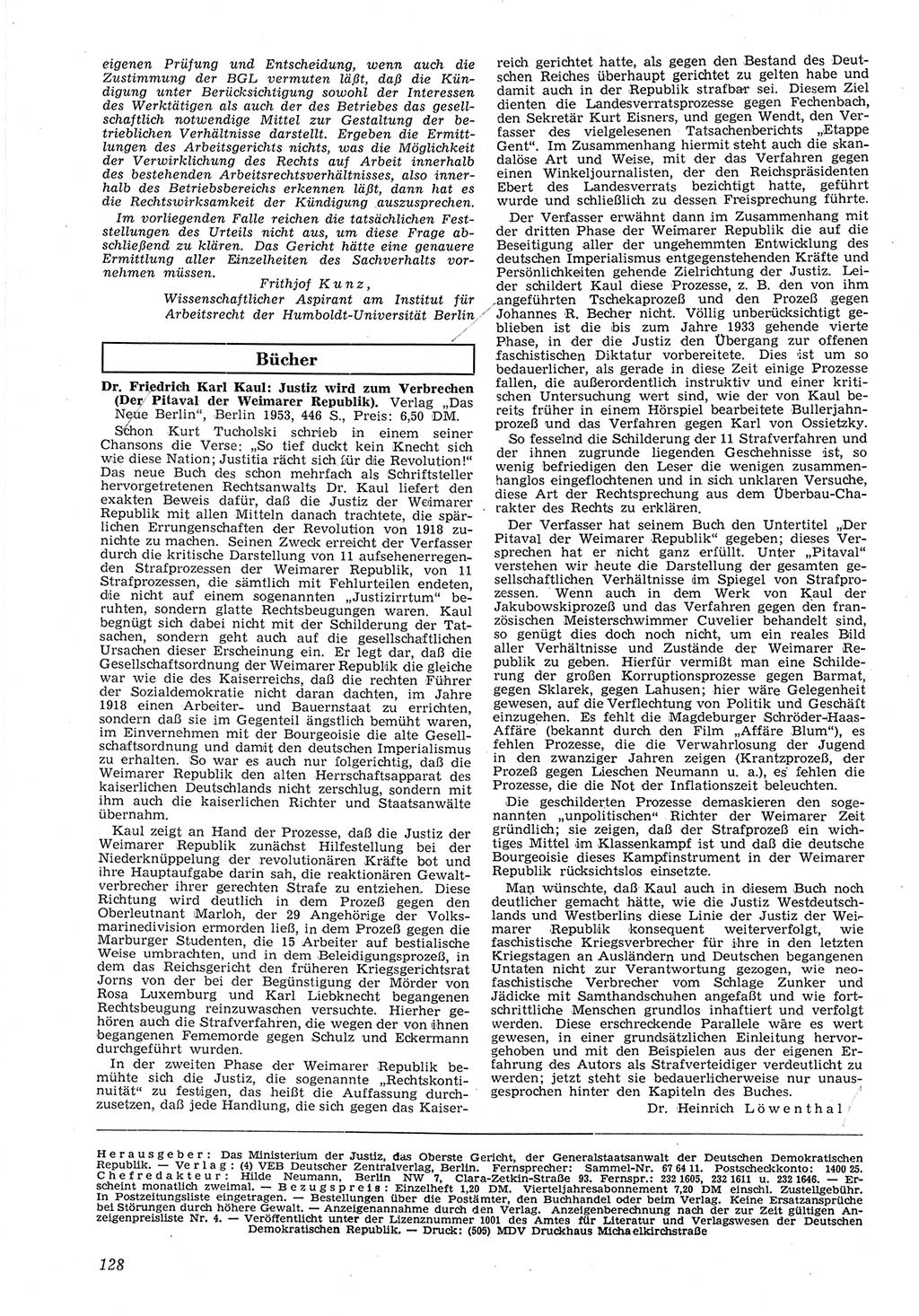 Neue Justiz (NJ), Zeitschrift für Recht und Rechtswissenschaft [Deutsche Demokratische Republik (DDR)], 8. Jahrgang 1954, Seite 128 (NJ DDR 1954, S. 128)