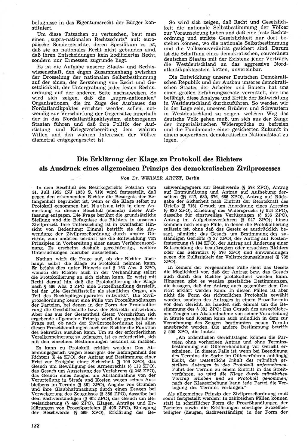 Neue Justiz (NJ), Zeitschrift für Recht und Rechtswissenschaft [Deutsche Demokratische Republik (DDR)], 8. Jahrgang 1954, Seite 132 (NJ DDR 1954, S. 132)
