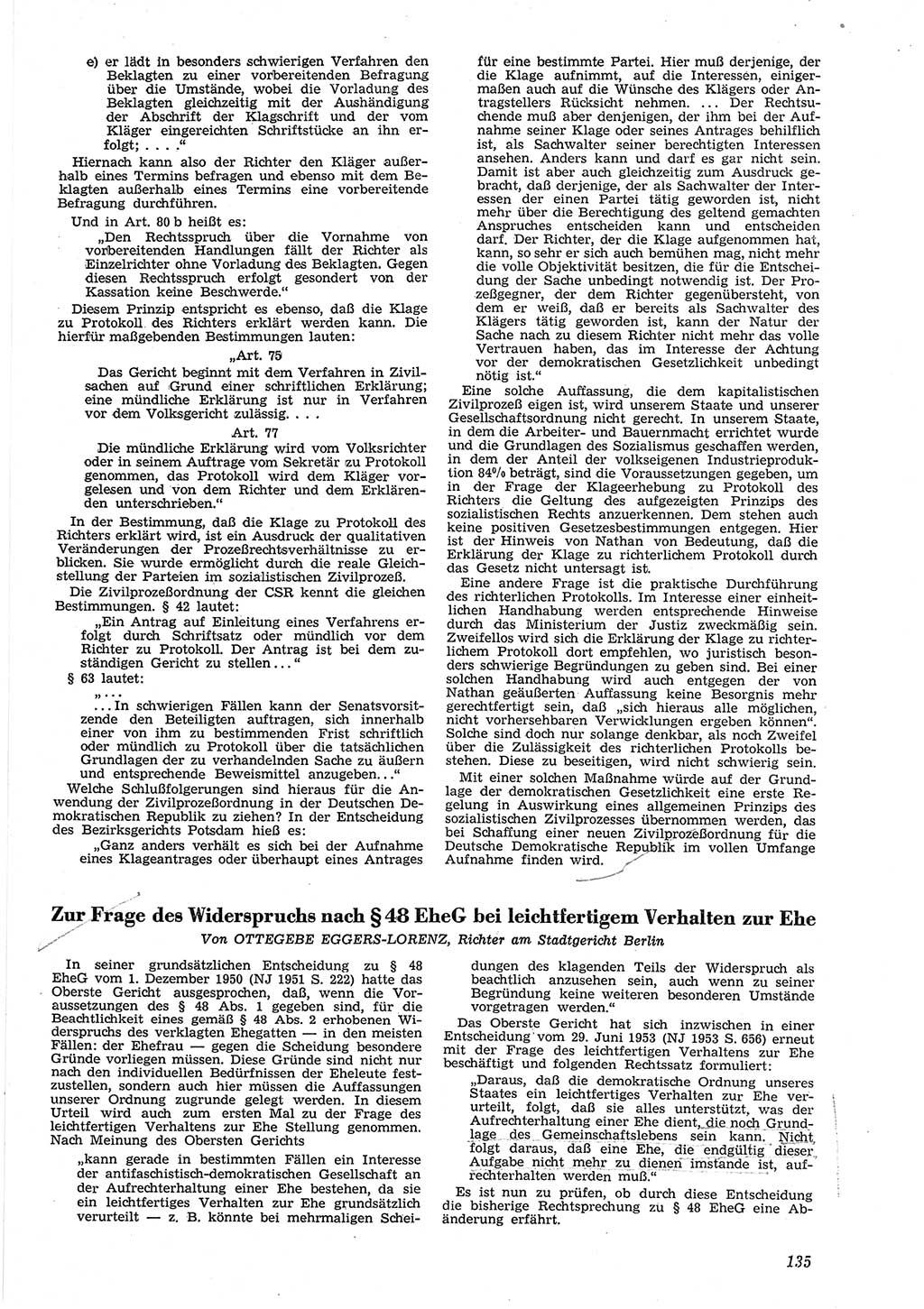 Neue Justiz (NJ), Zeitschrift für Recht und Rechtswissenschaft [Deutsche Demokratische Republik (DDR)], 8. Jahrgang 1954, Seite 135 (NJ DDR 1954, S. 135)
