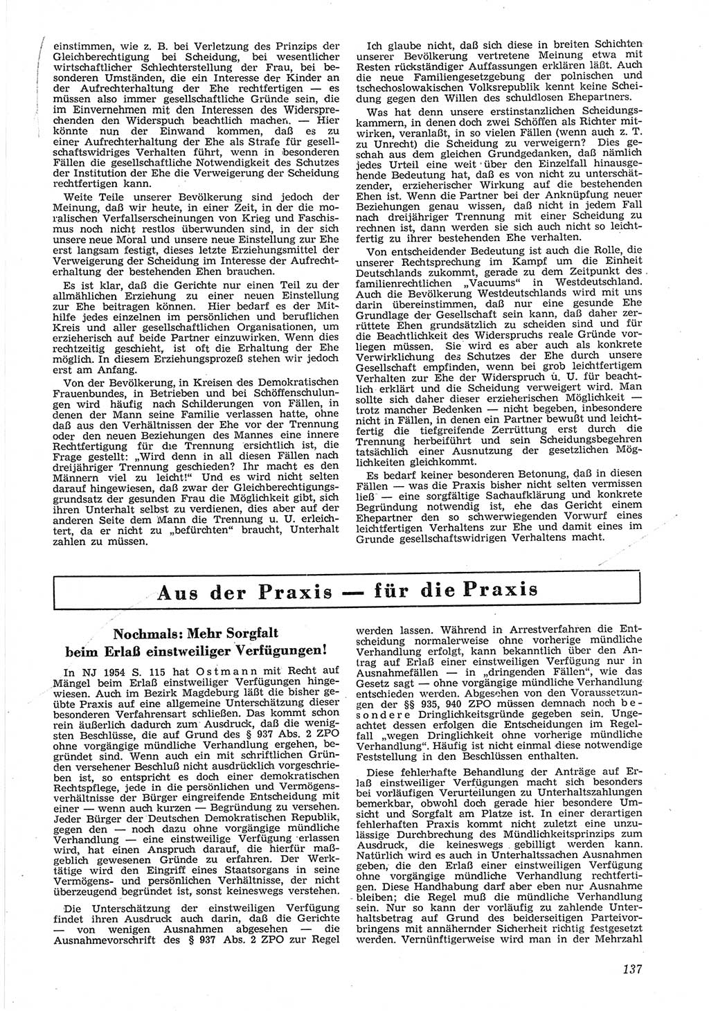 Neue Justiz (NJ), Zeitschrift für Recht und Rechtswissenschaft [Deutsche Demokratische Republik (DDR)], 8. Jahrgang 1954, Seite 137 (NJ DDR 1954, S. 137)