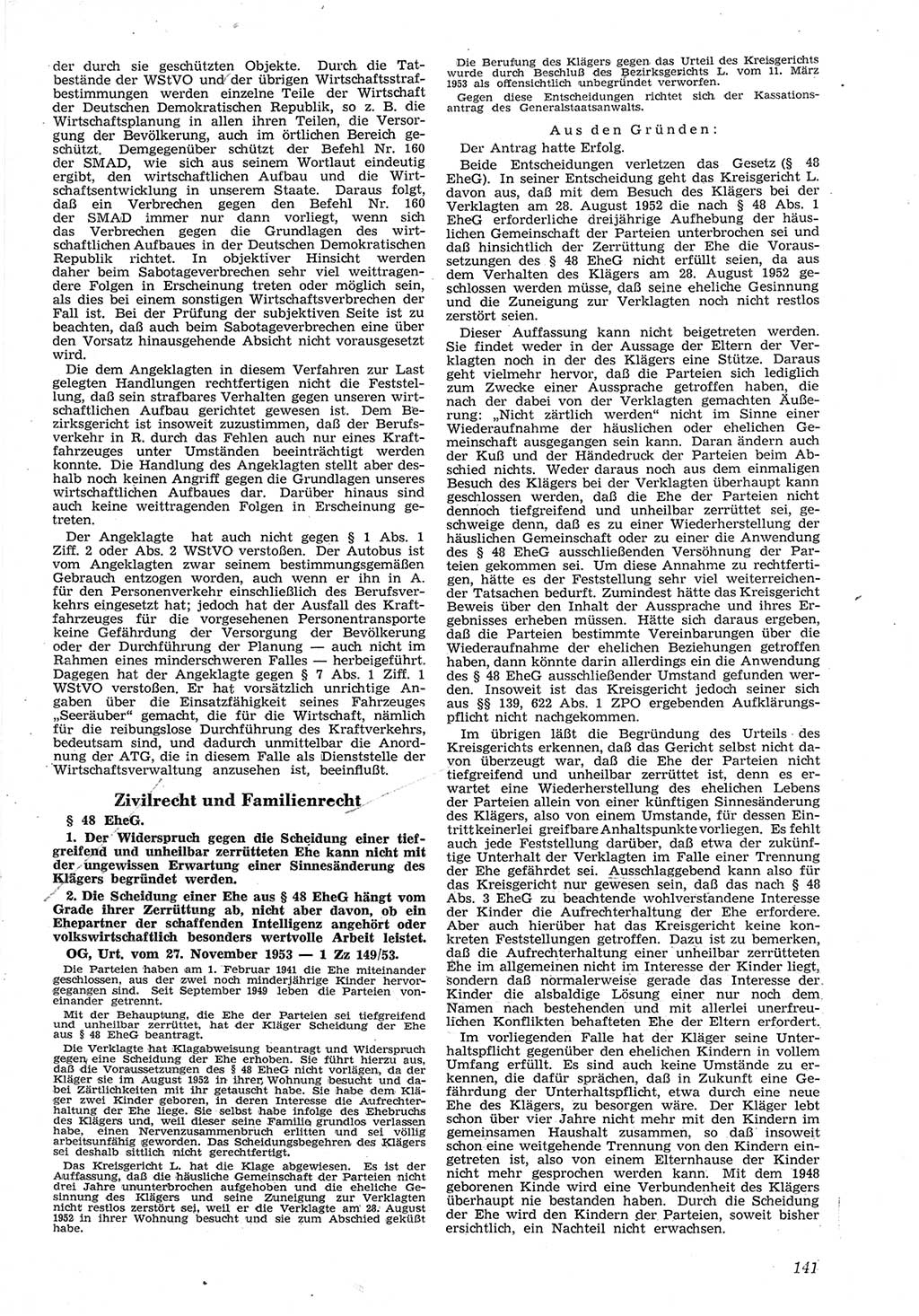 Neue Justiz (NJ), Zeitschrift für Recht und Rechtswissenschaft [Deutsche Demokratische Republik (DDR)], 8. Jahrgang 1954, Seite 141 (NJ DDR 1954, S. 141)