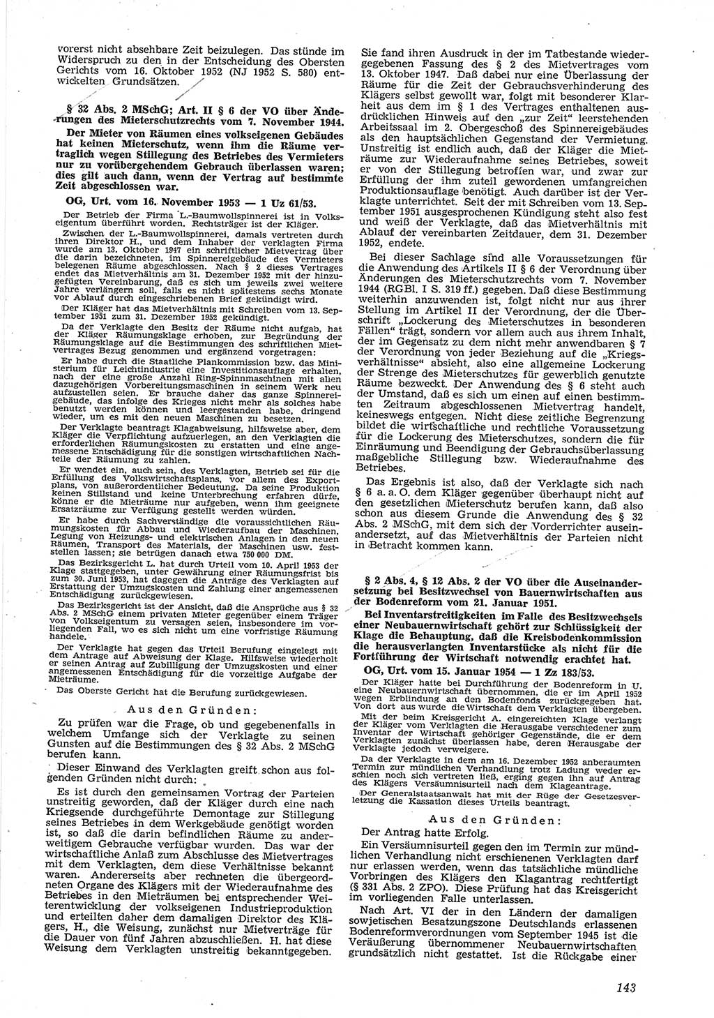 Neue Justiz (NJ), Zeitschrift für Recht und Rechtswissenschaft [Deutsche Demokratische Republik (DDR)], 8. Jahrgang 1954, Seite 143 (NJ DDR 1954, S. 143)