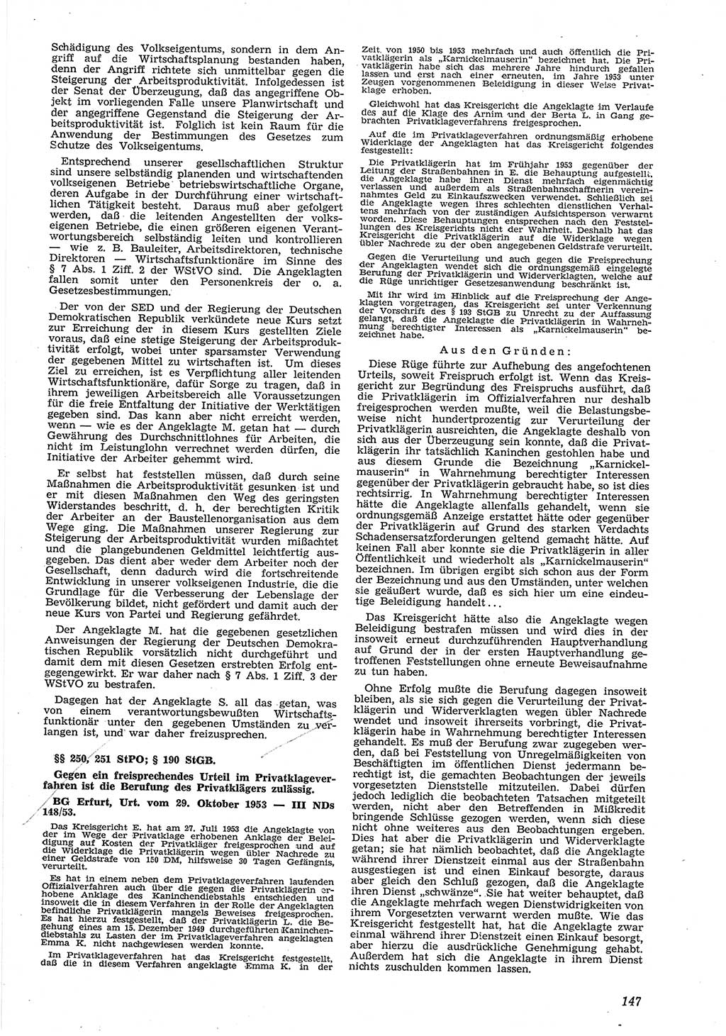 Neue Justiz (NJ), Zeitschrift für Recht und Rechtswissenschaft [Deutsche Demokratische Republik (DDR)], 8. Jahrgang 1954, Seite 147 (NJ DDR 1954, S. 147)