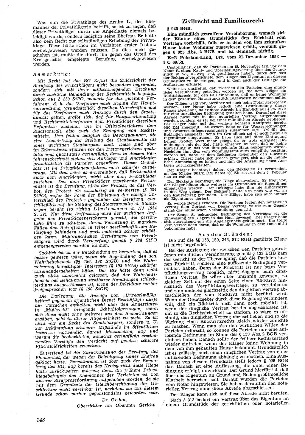 Neue Justiz (NJ), Zeitschrift für Recht und Rechtswissenschaft [Deutsche Demokratische Republik (DDR)], 8. Jahrgang 1954, Seite 148 (NJ DDR 1954, S. 148)