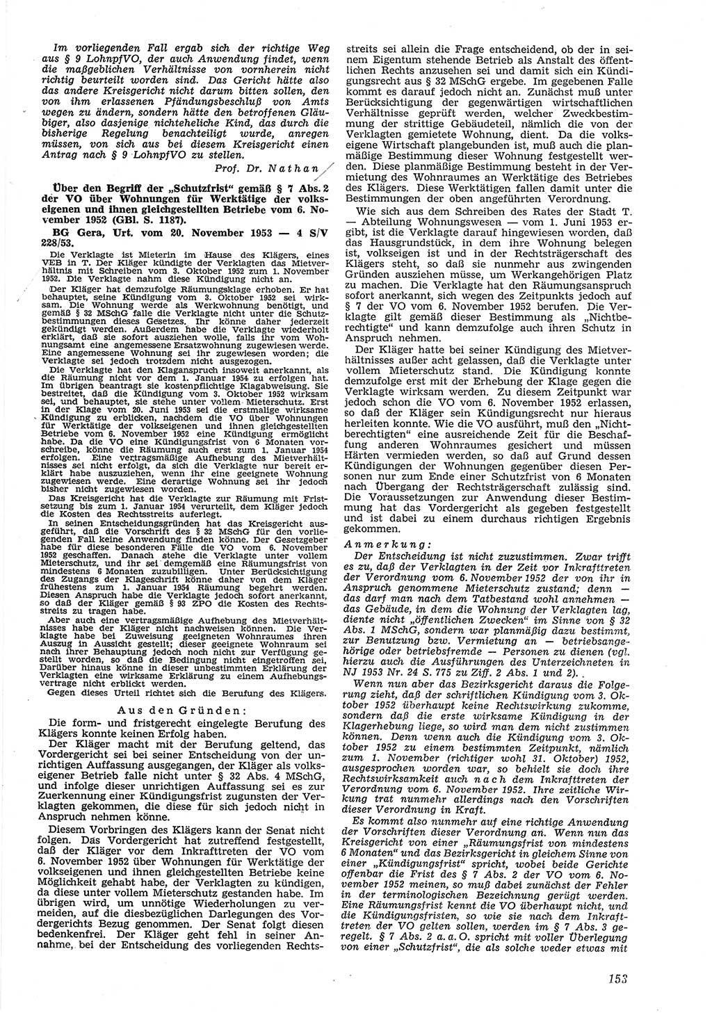 Neue Justiz (NJ), Zeitschrift für Recht und Rechtswissenschaft [Deutsche Demokratische Republik (DDR)], 8. Jahrgang 1954, Seite 153 (NJ DDR 1954, S. 153)