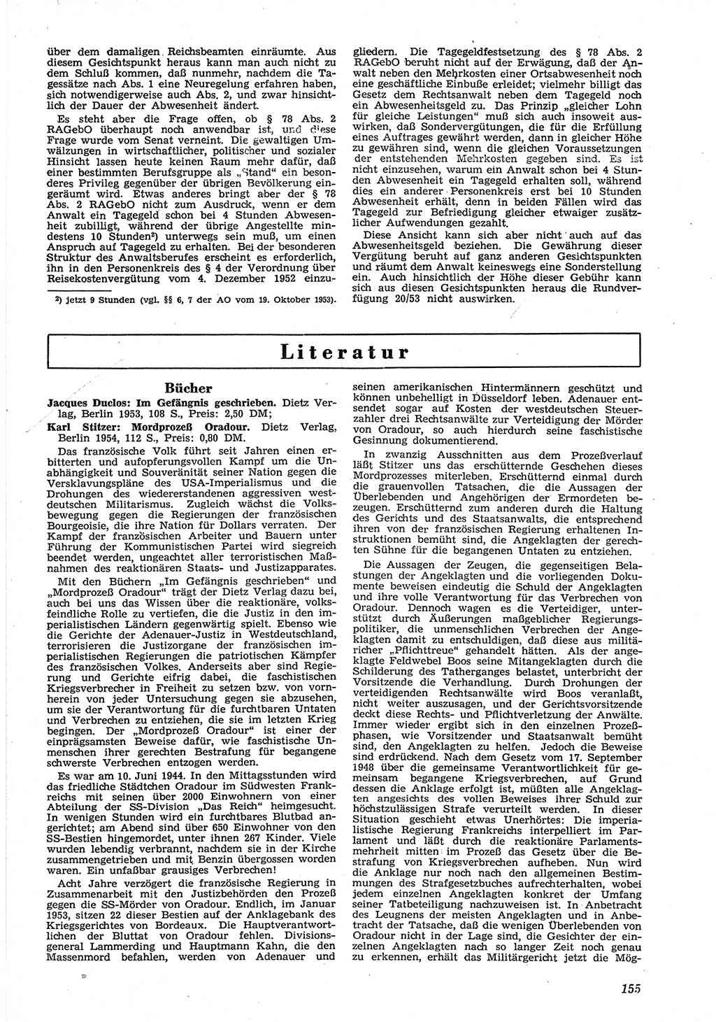 Neue Justiz (NJ), Zeitschrift für Recht und Rechtswissenschaft [Deutsche Demokratische Republik (DDR)], 8. Jahrgang 1954, Seite 155 (NJ DDR 1954, S. 155)