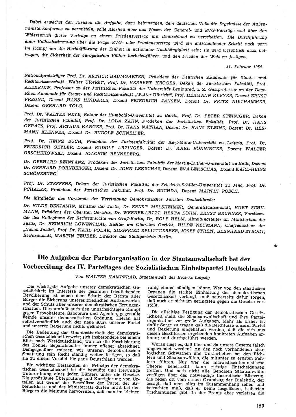 Neue Justiz (NJ), Zeitschrift für Recht und Rechtswissenschaft [Deutsche Demokratische Republik (DDR)], 8. Jahrgang 1954, Seite 159 (NJ DDR 1954, S. 159)