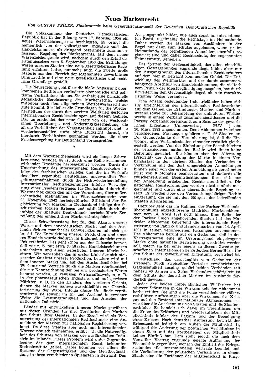 Neue Justiz (NJ), Zeitschrift für Recht und Rechtswissenschaft [Deutsche Demokratische Republik (DDR)], 8. Jahrgang 1954, Seite 161 (NJ DDR 1954, S. 161)