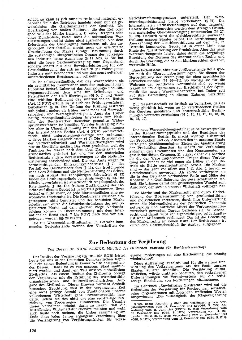 Neue Justiz (NJ), Zeitschrift für Recht und Rechtswissenschaft [Deutsche Demokratische Republik (DDR)], 8. Jahrgang 1954, Seite 164 (NJ DDR 1954, S. 164)