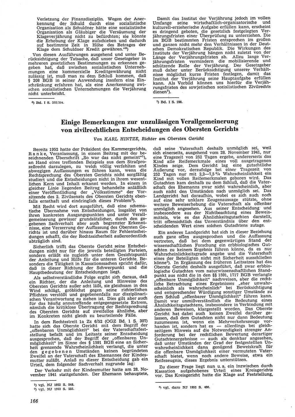 Neue Justiz (NJ), Zeitschrift für Recht und Rechtswissenschaft [Deutsche Demokratische Republik (DDR)], 8. Jahrgang 1954, Seite 166 (NJ DDR 1954, S. 166)