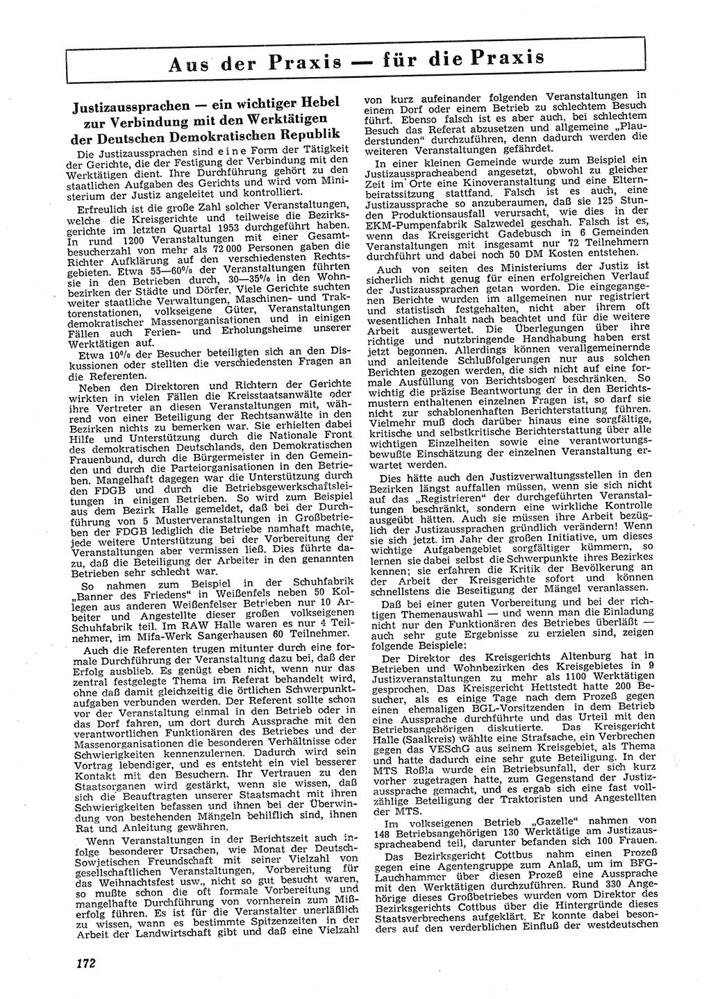 Neue Justiz (NJ), Zeitschrift für Recht und Rechtswissenschaft [Deutsche Demokratische Republik (DDR)], 8. Jahrgang 1954, Seite 172 (NJ DDR 1954, S. 172)