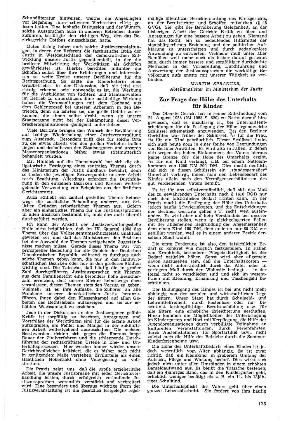 Neue Justiz (NJ), Zeitschrift für Recht und Rechtswissenschaft [Deutsche Demokratische Republik (DDR)], 8. Jahrgang 1954, Seite 173 (NJ DDR 1954, S. 173)