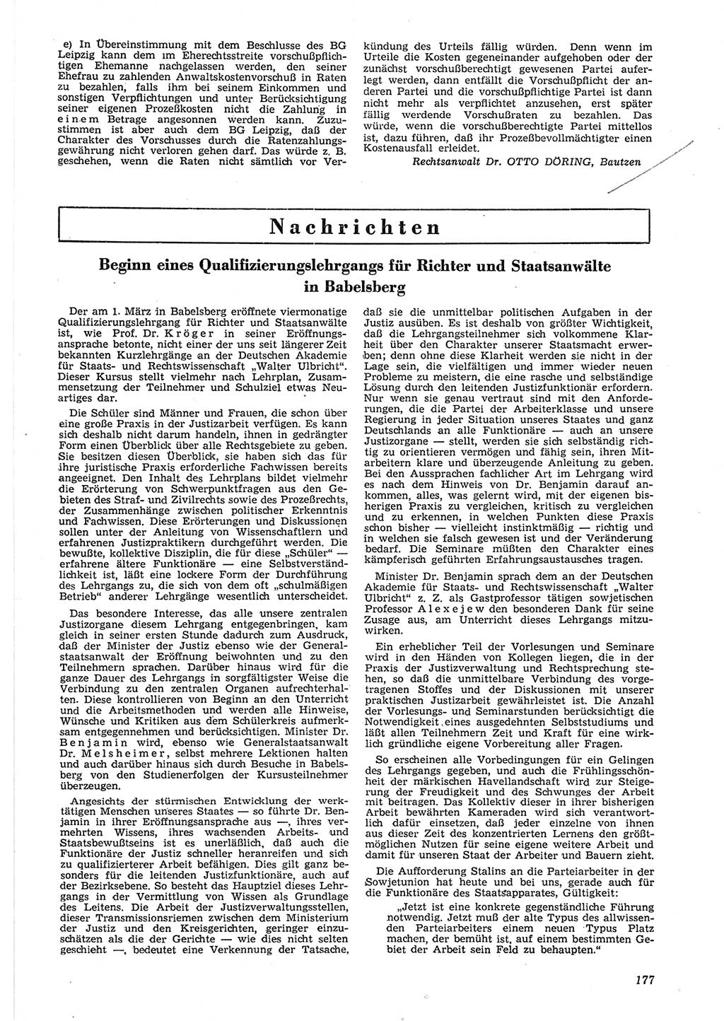 Neue Justiz (NJ), Zeitschrift für Recht und Rechtswissenschaft [Deutsche Demokratische Republik (DDR)], 8. Jahrgang 1954, Seite 177 (NJ DDR 1954, S. 177)