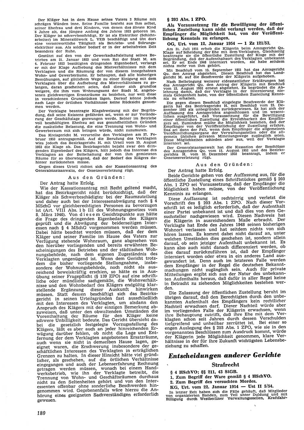 Neue Justiz (NJ), Zeitschrift für Recht und Rechtswissenschaft [Deutsche Demokratische Republik (DDR)], 8. Jahrgang 1954, Seite 180 (NJ DDR 1954, S. 180)