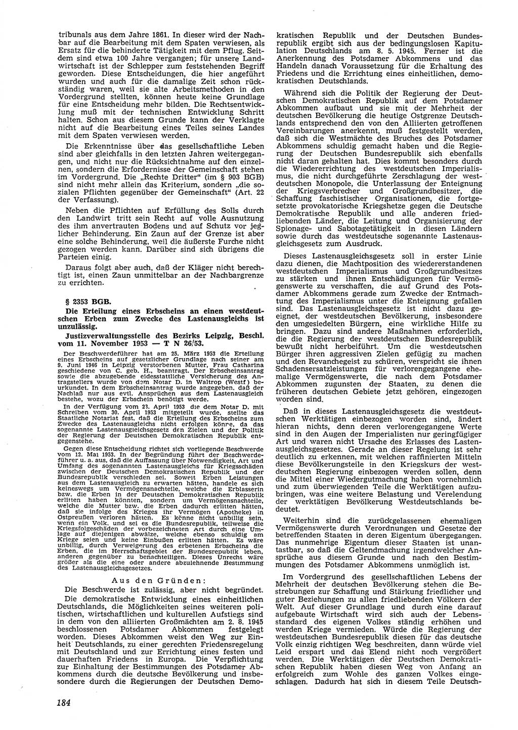 Neue Justiz (NJ), Zeitschrift für Recht und Rechtswissenschaft [Deutsche Demokratische Republik (DDR)], 8. Jahrgang 1954, Seite 184 (NJ DDR 1954, S. 184)