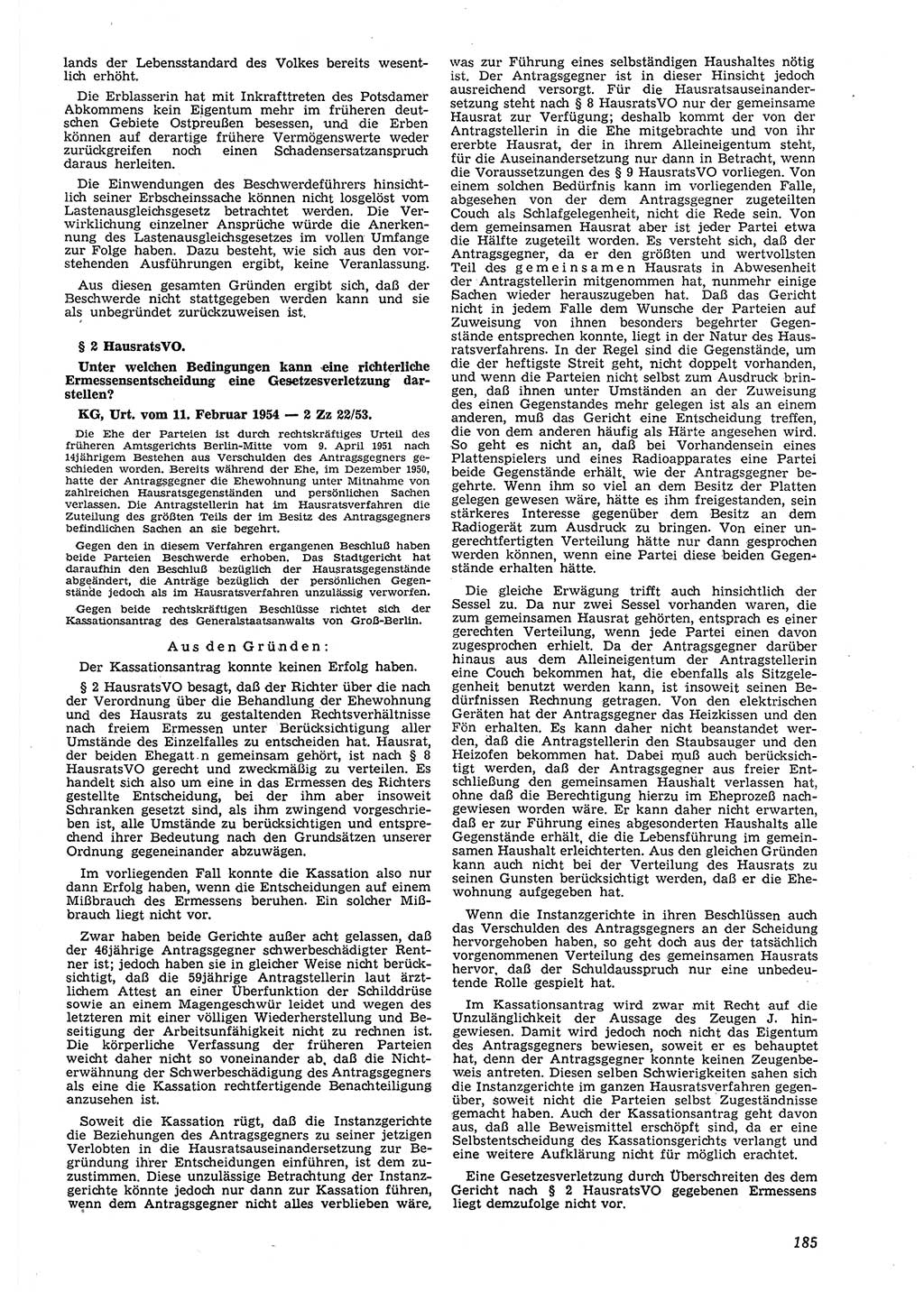 Neue Justiz (NJ), Zeitschrift für Recht und Rechtswissenschaft [Deutsche Demokratische Republik (DDR)], 8. Jahrgang 1954, Seite 185 (NJ DDR 1954, S. 185)