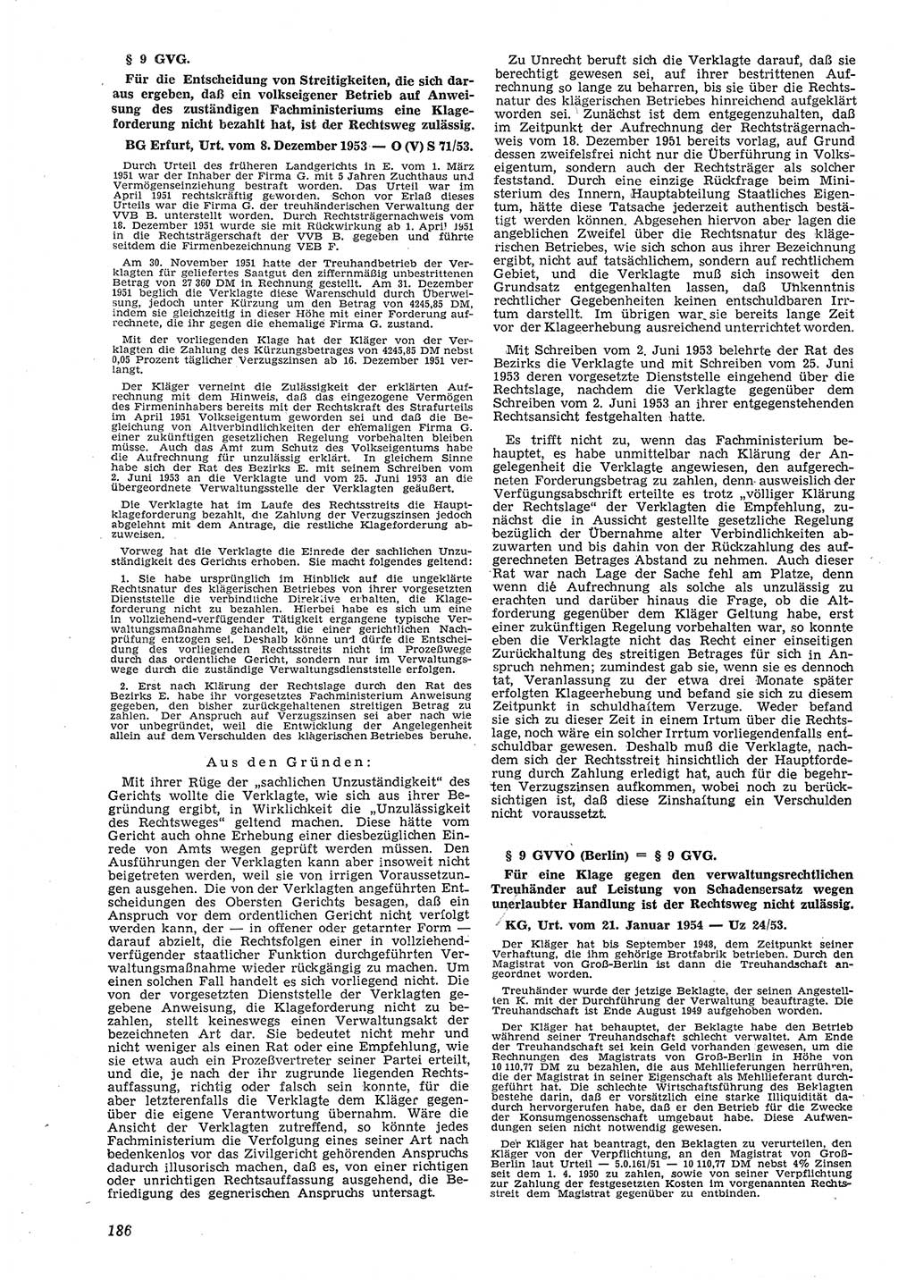 Neue Justiz (NJ), Zeitschrift für Recht und Rechtswissenschaft [Deutsche Demokratische Republik (DDR)], 8. Jahrgang 1954, Seite 186 (NJ DDR 1954, S. 186)