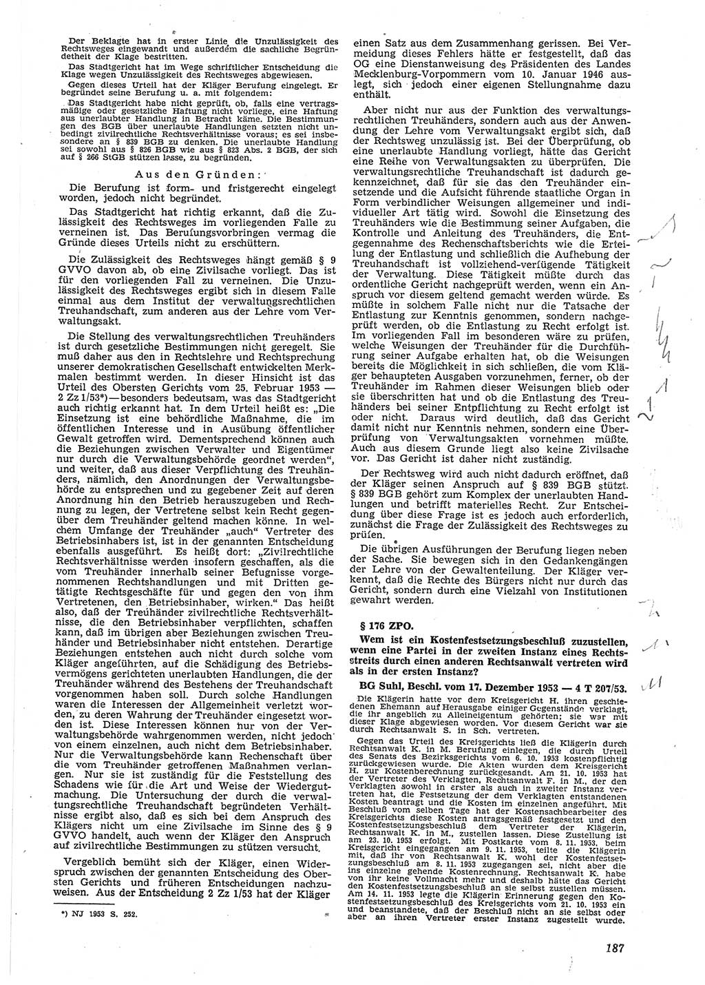 Neue Justiz (NJ), Zeitschrift für Recht und Rechtswissenschaft [Deutsche Demokratische Republik (DDR)], 8. Jahrgang 1954, Seite 187 (NJ DDR 1954, S. 187)