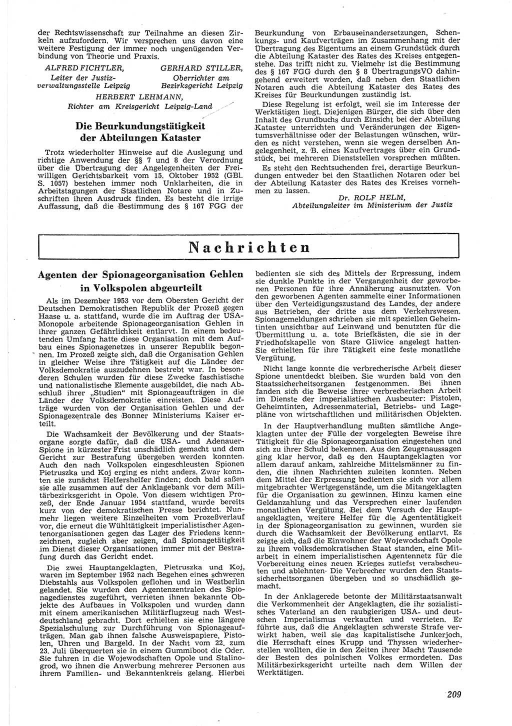 Neue Justiz (NJ), Zeitschrift für Recht und Rechtswissenschaft [Deutsche Demokratische Republik (DDR)], 8. Jahrgang 1954, Seite 209 (NJ DDR 1954, S. 209)