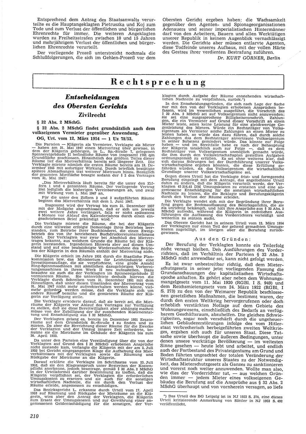 Neue Justiz (NJ), Zeitschrift für Recht und Rechtswissenschaft [Deutsche Demokratische Republik (DDR)], 8. Jahrgang 1954, Seite 210 (NJ DDR 1954, S. 210)