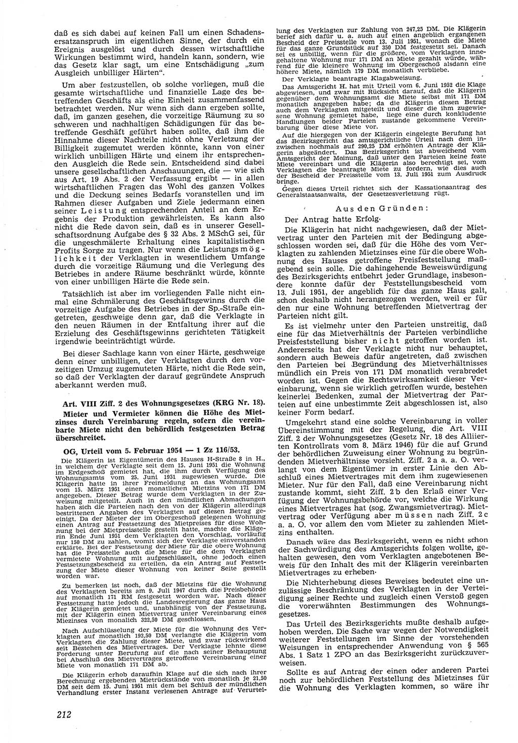 Neue Justiz (NJ), Zeitschrift für Recht und Rechtswissenschaft [Deutsche Demokratische Republik (DDR)], 8. Jahrgang 1954, Seite 212 (NJ DDR 1954, S. 212)