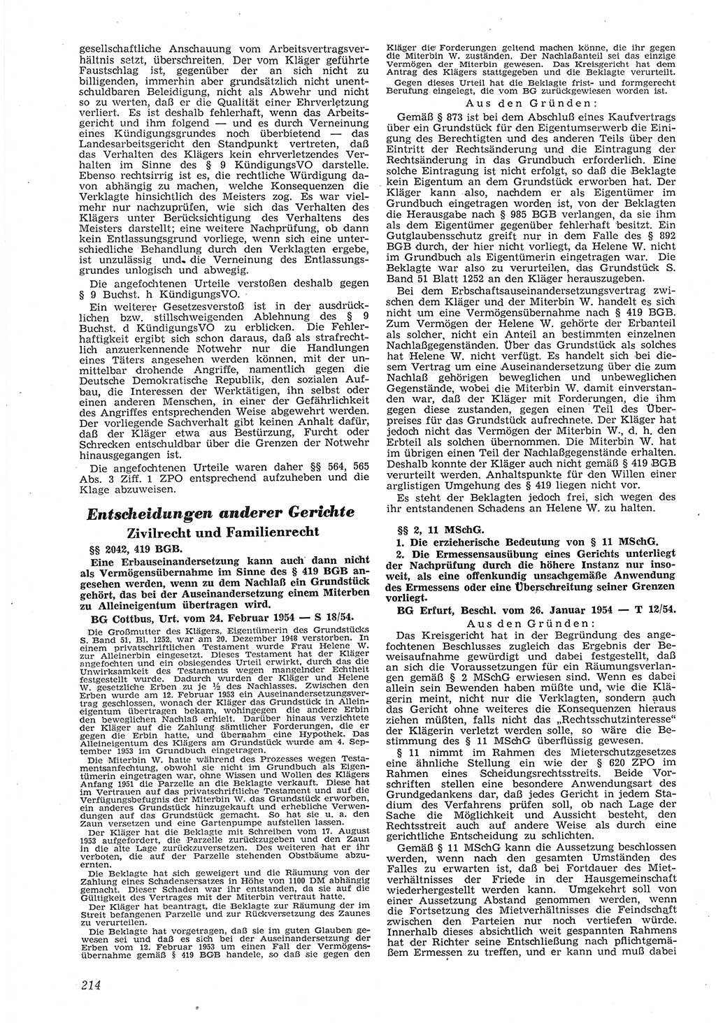Neue Justiz (NJ), Zeitschrift für Recht und Rechtswissenschaft [Deutsche Demokratische Republik (DDR)], 8. Jahrgang 1954, Seite 214 (NJ DDR 1954, S. 214)