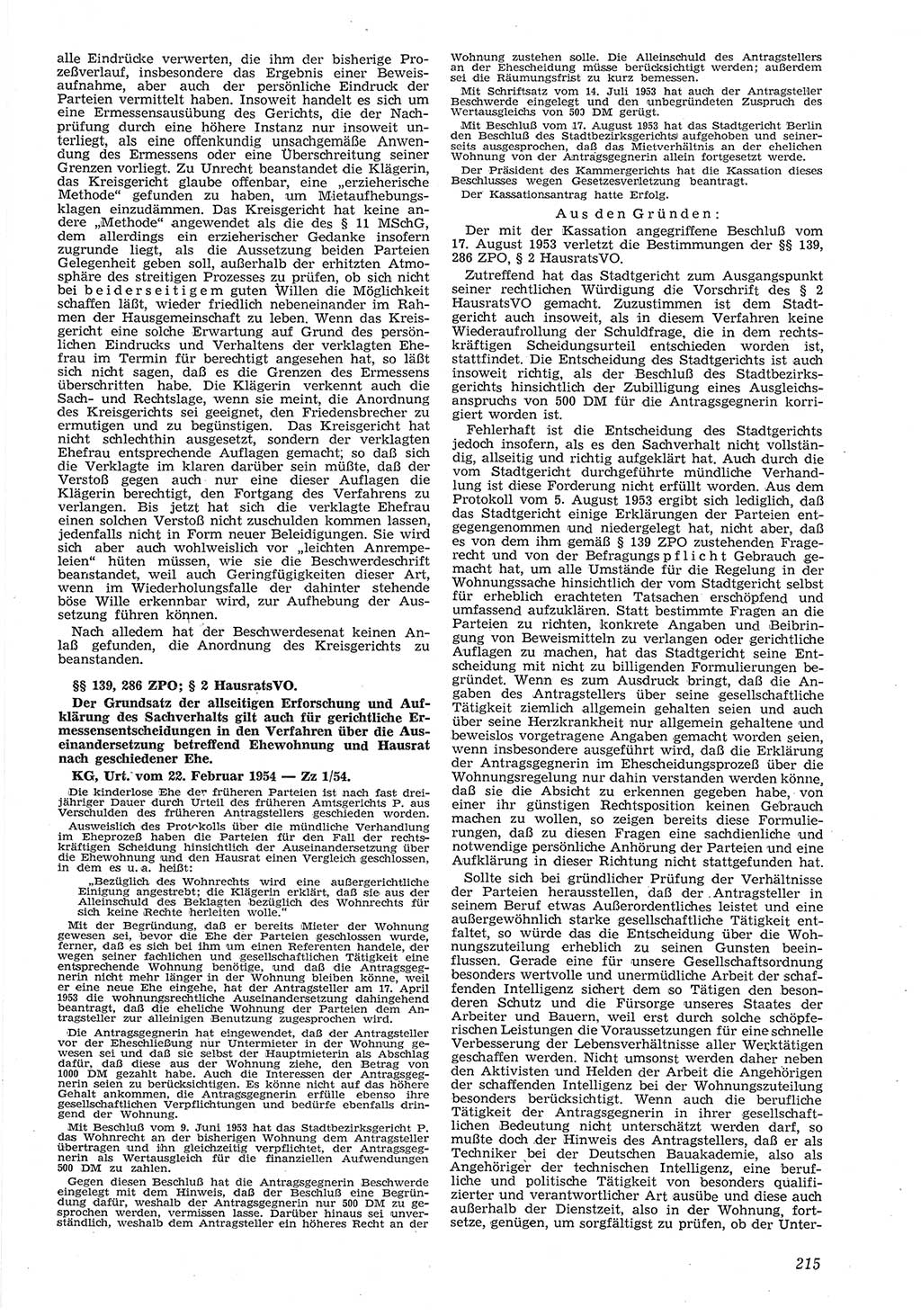 Neue Justiz (NJ), Zeitschrift für Recht und Rechtswissenschaft [Deutsche Demokratische Republik (DDR)], 8. Jahrgang 1954, Seite 215 (NJ DDR 1954, S. 215)
