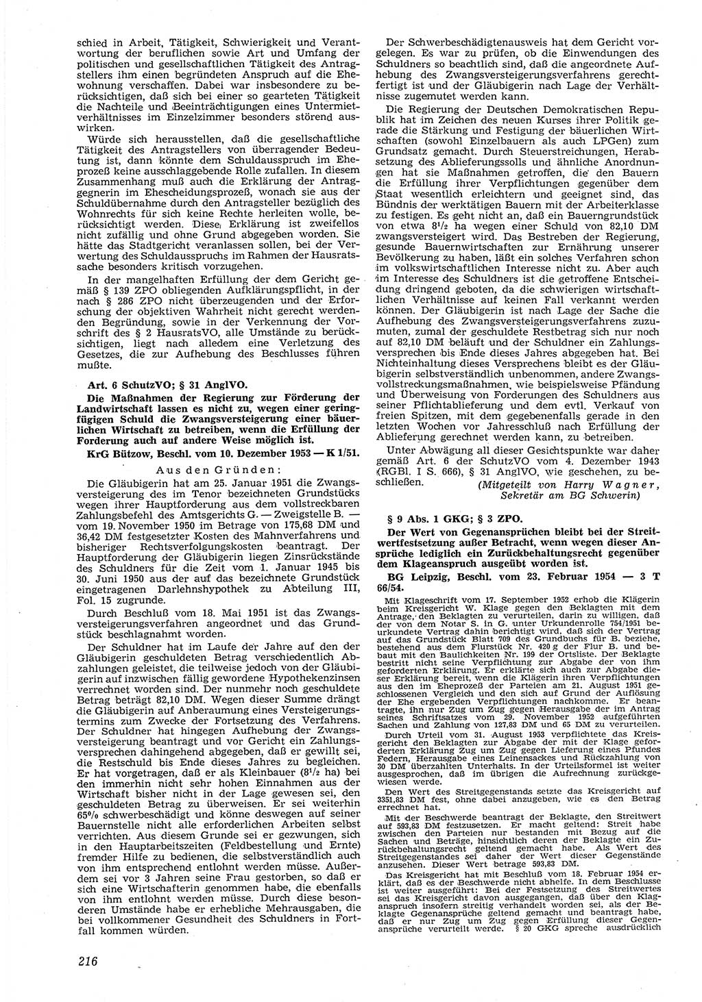 Neue Justiz (NJ), Zeitschrift für Recht und Rechtswissenschaft [Deutsche Demokratische Republik (DDR)], 8. Jahrgang 1954, Seite 216 (NJ DDR 1954, S. 216)
