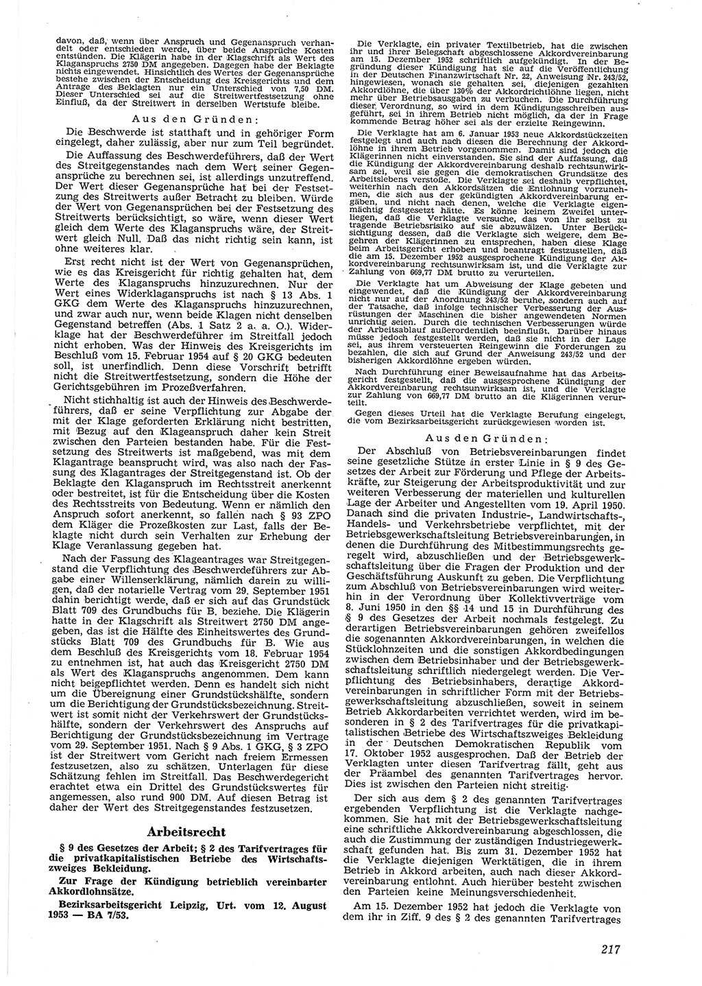 Neue Justiz (NJ), Zeitschrift für Recht und Rechtswissenschaft [Deutsche Demokratische Republik (DDR)], 8. Jahrgang 1954, Seite 217 (NJ DDR 1954, S. 217)