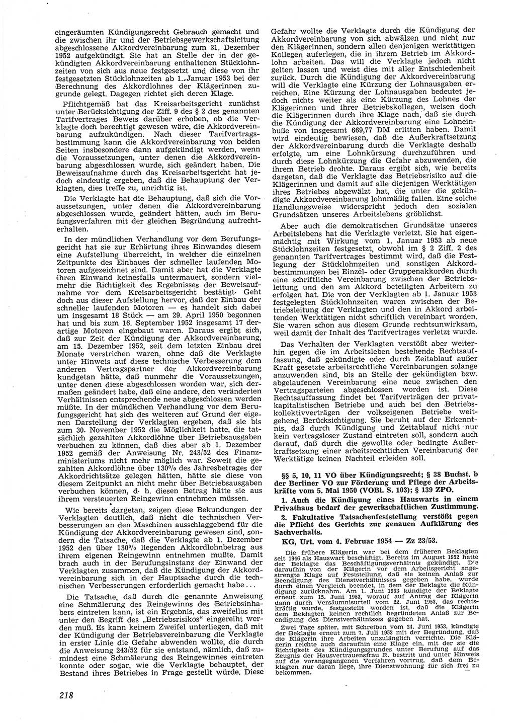 Neue Justiz (NJ), Zeitschrift für Recht und Rechtswissenschaft [Deutsche Demokratische Republik (DDR)], 8. Jahrgang 1954, Seite 218 (NJ DDR 1954, S. 218)